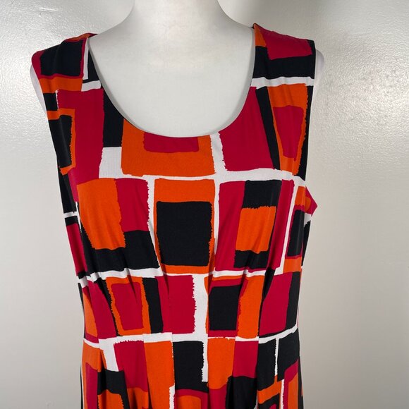 Calvin Klein Multicolor Scoop Neck Geometric Print Sleeveless Midi Dress Size 14 - Picture 3 of 16